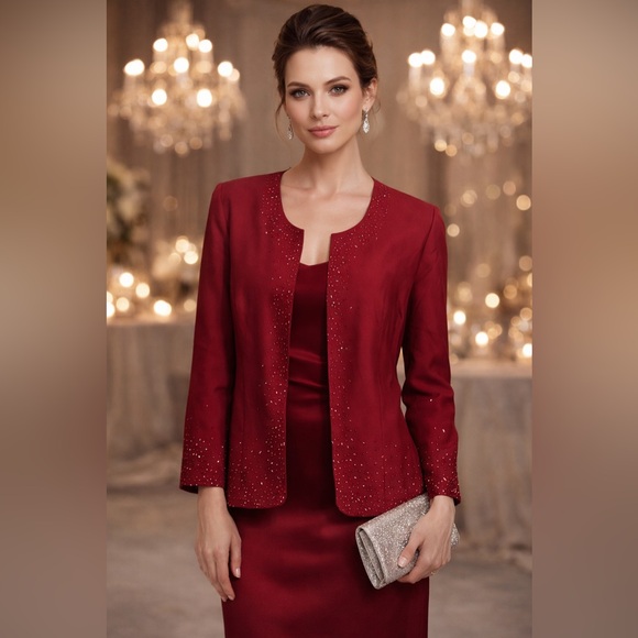 Magali Pascal Jackets & Blazers - Magali Evening Red 100% Silk Beaded Jacket Women's Size 18 NWT Vintage Formal